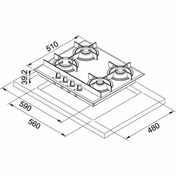 Franke Crystal FHCR 604 4G HE BK C Noir Intégré 60 cm Gaz 4 zone(s)
