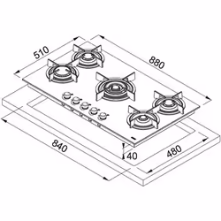 Franke Crystal FHCR 905 4G TC HE BK C Noir Intégré 90 cm Gaz 5 zone(s)