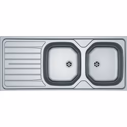Evier inox à encastrer présente les caractéristiques suivantes : 2 cuves 1 égouttoir Evier non percé pour robinetterie Dimens ...