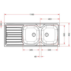Evier renova inox à encastrer 2 cuves avec égouttoir 116x50cm Franke 898311