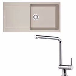 Présentation Pack évier XL Maris Fraganit café crème 970 x 500 x 200 mm + mitigeur Neptune rabattable - Franke Évier pré-perc ...