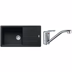 Pack évier + mitigeur Franke 491396 composé d'un évier Basis BFG 611-XL onyx en fragranit et un mitigeur Novara Plus chromé.  ...