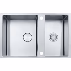 Évier de cuisine à deux bacs BWX, réversible couleur acier inoxydable matériau inox sous-meuble à partir de 900 mm sans égout ...