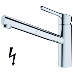 Robinetterie d’évier FC 3148 pour chauffe-eau sans pression couleur : chrome mitigeur avec embout extractible équipé d’un mou ...