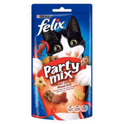 Felix Party Mix Gril Mixte Purina . Sachets refermables de 60g Cheezy Mix aromatisé au Boeuf, Poulet et Saumon. Un mélange co ...