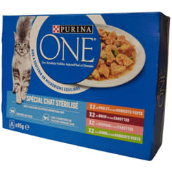 Purina - 8 sachets de 85 g pour Chat Stérilisé au Bœuf, au Poulet, au Saumon et à la Dinde one