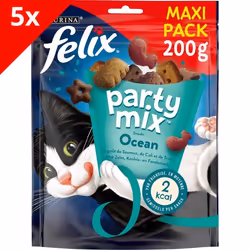 FELIX Party Mix Saveur de LOcéan : Saumon Colin Truite - 5x200g - Friandises pour chat