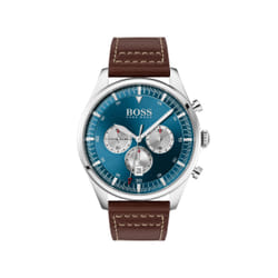 Hugo Boss Homme 44mm Bracelet Cuir Marron Quartz Cadran Bleu Montre 1513709