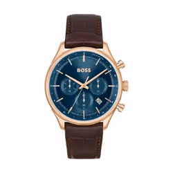 Boss Gregor Montre Homme Chronographe Acier Doré Rose Cuir Marron 1514050