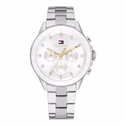 Montre femme bracelet acier - Tommy Hilfiger - Montre femme Tommy Hilfiger tout acier cadran blanc et oxydes de zirconium