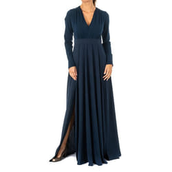 Robe longue femme manches longues col V KWD005-Bleu marine