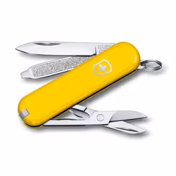 Victorinox Classic SD, Couteau à lame verrouillable, Couteau multi-fonctions, Pointe centrale, Synthétique ABS, Jaune, 7 outi ...