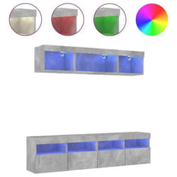 SOLDES dAutomneUnités murale - Meuble de salon - LEMON -s TV avec LED 5 pcs gris béton bois dingénierie - HOMEFR5462