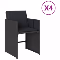 SOLDES dAutomneChaises de jardin lot de 4 - 4 personnes - résiste et durable - avec Coussins amovibles noir résine tressée -