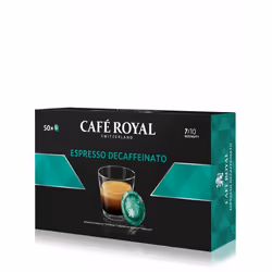 Café Royal ESPRESSO DECAFFEINATO, Dosette de café, Espresso, 50 tasses, 7/10, Noir, Vert, Boîte