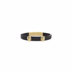 Guess Lion King Bracelet Homme Acier Doré Cuir Noir JUMB01311JWYG