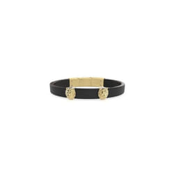 Guess Lion King Bracelet Homme Acier Doré Cuir Noir JUMB01311JWYG