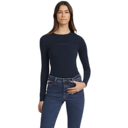 T-shirt manches longues slim logo brodé femme Guess