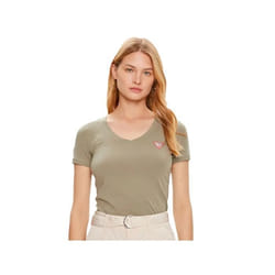 T shirt Guess Femme Triangle G Kaki Coton