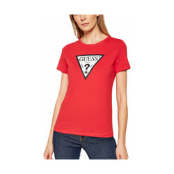 T shirt - Guess - Femme - Classic logo triangle - Rouge - Coton