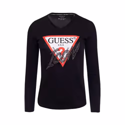 Tee shirt manches longues iconique strassé  -  Guess jeans - Femme