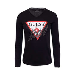 Tee shirt manches longues iconique strassé  -  Guess jeans - Femme