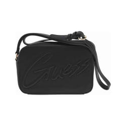 Sac bandouliere noir uni avec une poche centrale zippé et un motif embossé