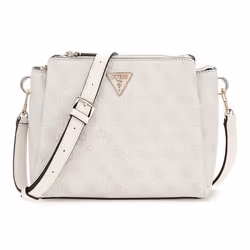 GUESS Sac à épaule bandoulière beige blanc pour femme - Noelle Tri Compartment Crossbody Bone Logo 302603