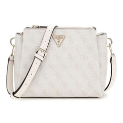 GUESS Sac à épaule bandoulière beige blanc pour femme - Noelle Tri Compartment Crossbody Bone Logo 302603
