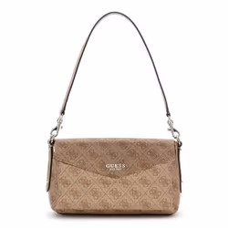GUESS Sac à épaule bandoulière brun clair marron pour femme - Brenton Flap Shoulder Bag Latte Logo 298378