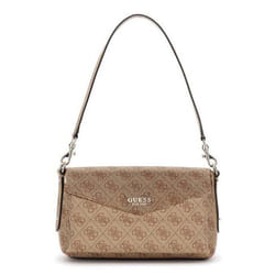 GUESS Sac à épaule bandoulière brun clair marron pour femme - Brenton Flap Shoulder Bag Latte Logo 298378