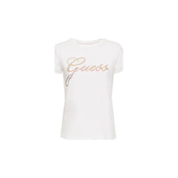 Tee shirt stretch à logo strassé  -  Guess jeans - Femme