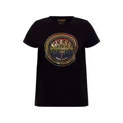 TShirt à logo strassé et print doré  -  Guess jeans - Femme