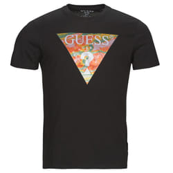 T shirt Guess Homme Logo triangle flowers Noir Coton
