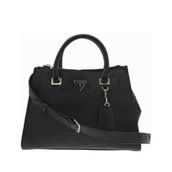 Sac noir porte-mains et bandoulière avec des gravures du logo de la marque