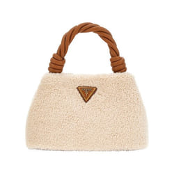Sac porte mains écru en maille sherpa avec fermeture à pression