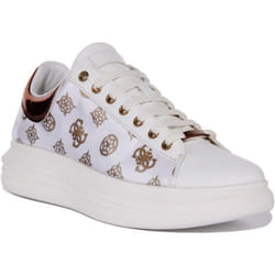 Guess Vibo Baskets à lacets en synthétique 4G à logo imprimé pour femmes en blanc bronze (Blanc Bronze 38)
