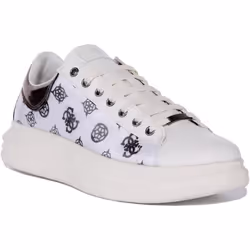 Guess Vibo Baskets à lacets en synthétique 4G à logo imprimé pour femmes en blanc argent (Blanc Argent 41)