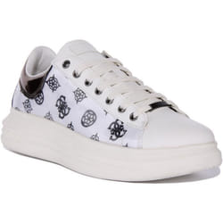 Guess Vibo Baskets à lacets en synthétique 4G à logo imprimé pour femmes en blanc argent (Blanc Argent 41)