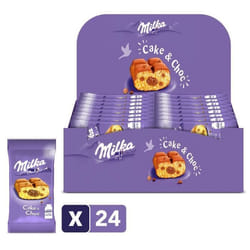 Milka Cake and Choc - Présentoir de 24 sachets - Gâteau Moelleux Fourré au Chocolat au Lait - Format idéal goûter ou fêtes