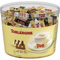 TOBLERONE Assortiment de 3 Mini Toblerone : Chocolat au Lait Chocolat Noir Chocolat Blanc - Tubo de 113 mini barres x 904 g