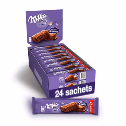 Milka Choco Brownie - Présentoir de 24 Sachets - Gâteau Moelleux au Chocolat et Pépites de Chocolat - Idéal pour le Goûter