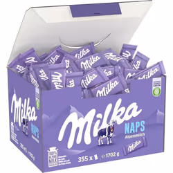 Milka Naps - Présentoir de 355 Carrés de Chocolat au Lait - Format Mini et Pratique idéal pause café ou fêtes