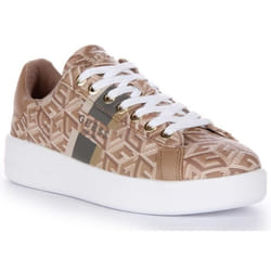 Guess Reyhana Baskets à lacets G Cube Logo imprimé en simili-cuir pour femmes en taupe (Taupe 41)