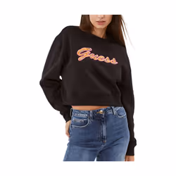 Sweatshirt col rond en velours avec logo femme Guess