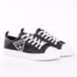 Basket Guess Femme Original triangle logo b&w Noir cuir