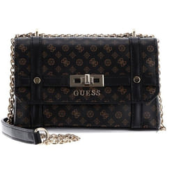 GUESS Sac à épaule bandoulière brun foncé brun clair pour femme - Emilee Mini Convertible Crossbody Flap Mocha Logo 248692
