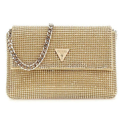 Pochette - GUESS - Zalina Mini Flap Clutch - Beige - Doré - Sac de soirée avec cordon amovible