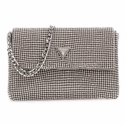 Pochette - GUESS - Zalina Mini Flap Clutch - Argenté - 21x13x25 cm - Sac à épaule