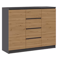 Commode Parme au design minimaliste avec quatre tiroirs et 2 portes. C'est un meuble fonctionnel et pratique qui vou permettr ...